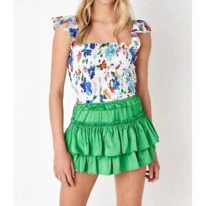 NEW CAKE FOR DINNER willow satin mini skirt in kelly green